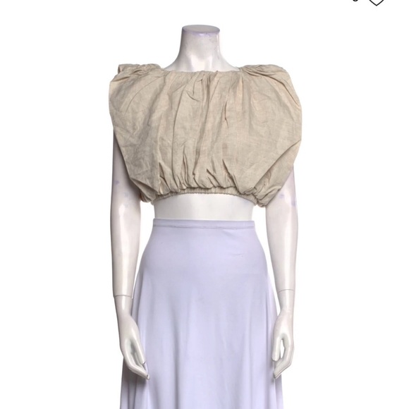 Nonchalant Cream Linen Crew Neck Crop Top - Picture 4 of 5